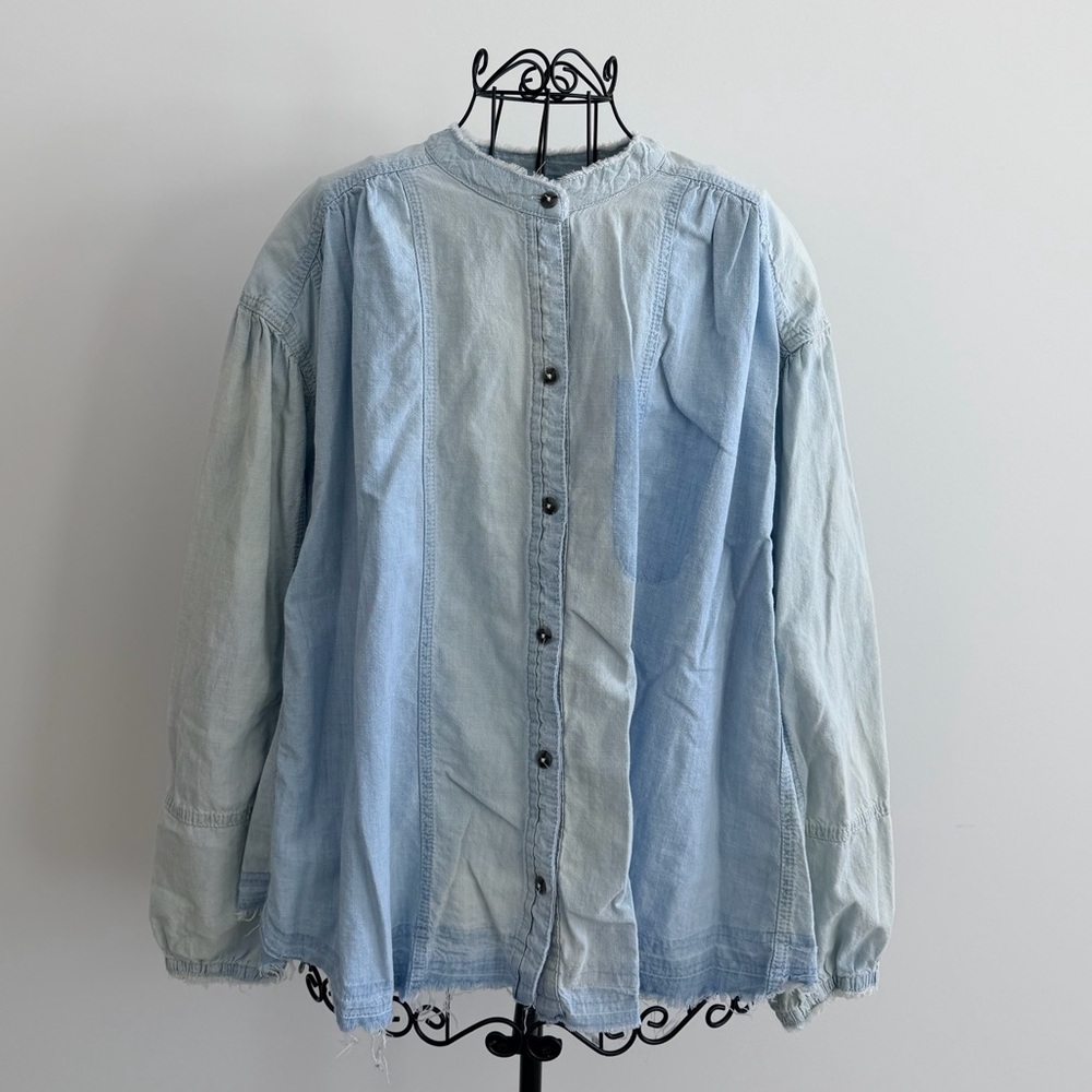 We The Free Light Blue Casual Button Down Shirt